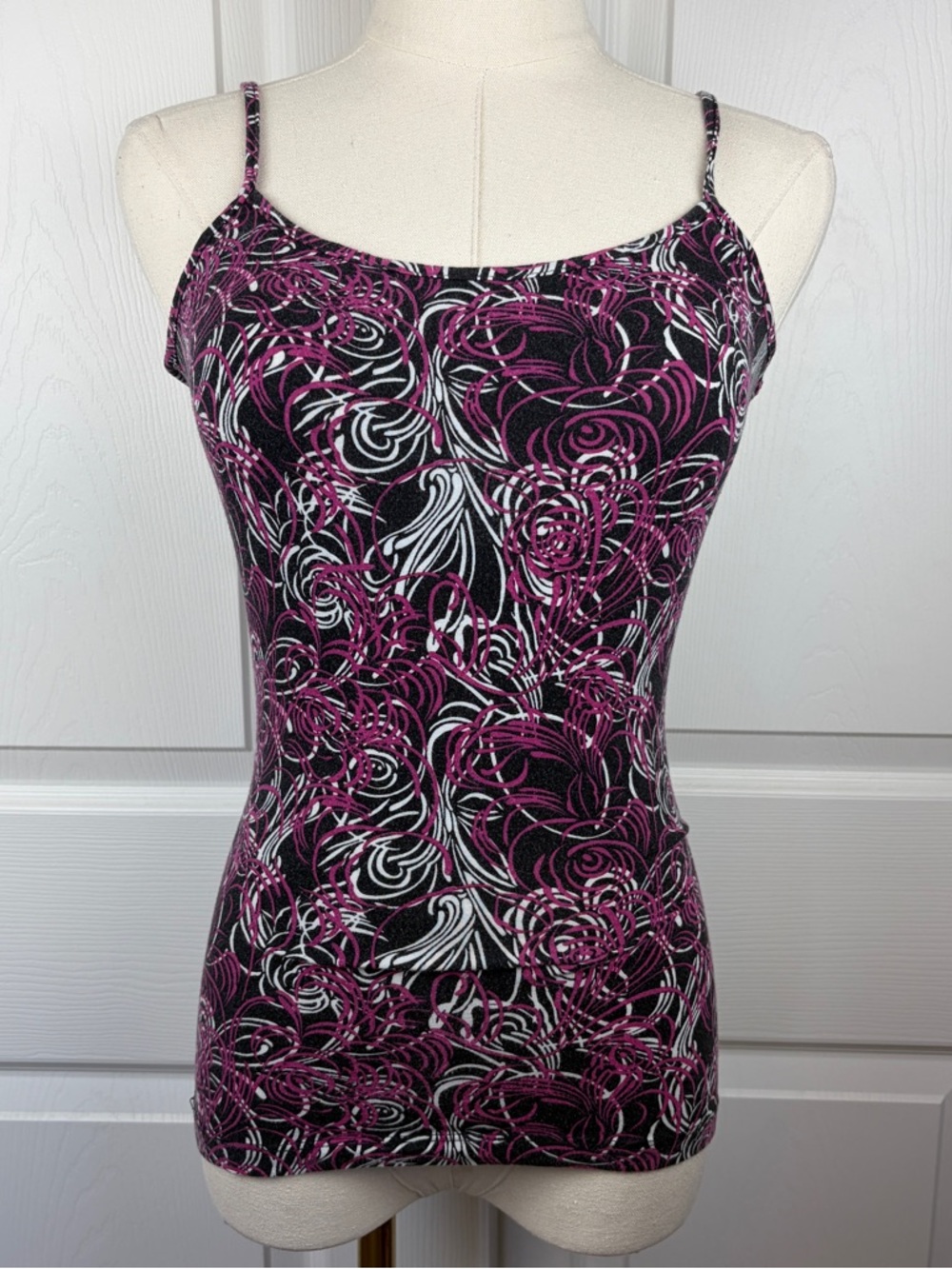 Ann Taylor loft Women's Black & Magenta Swirl Print Cami Tank